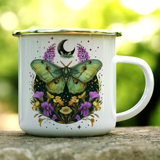 Mystic Moth Camp Mug, Cottagecore Celestial Witchy Gifts : 16oz camp mug