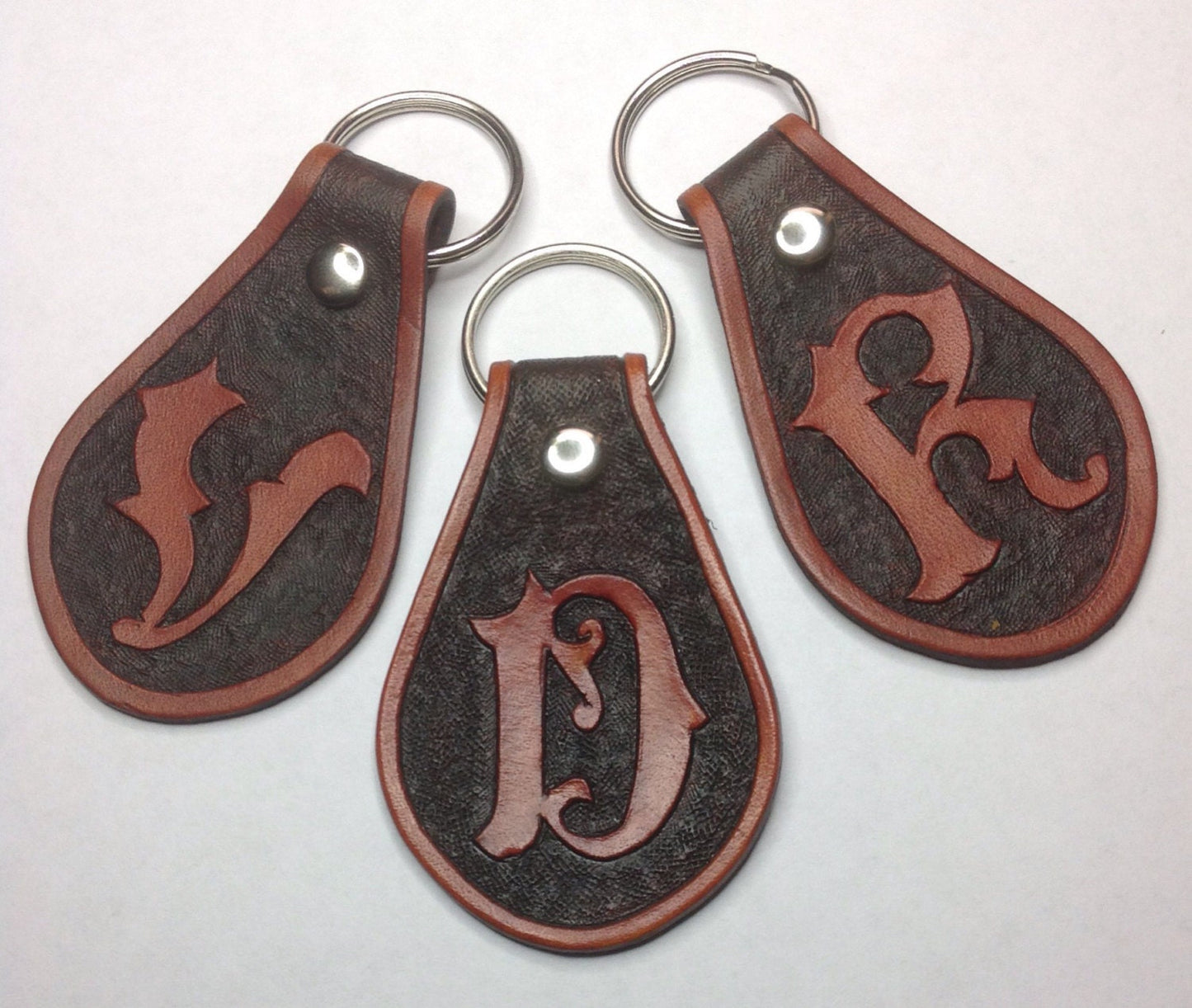 Leather Keyring Hand Tooled With Initial