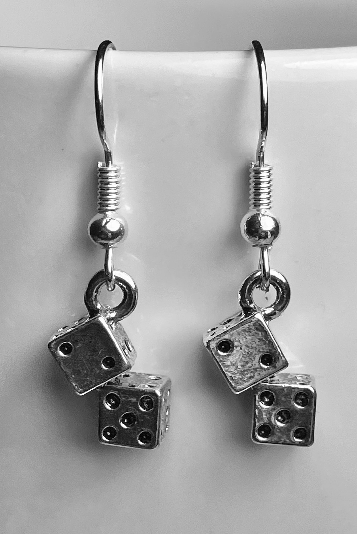 3D Dice Earrings Pewter Charm Earrings