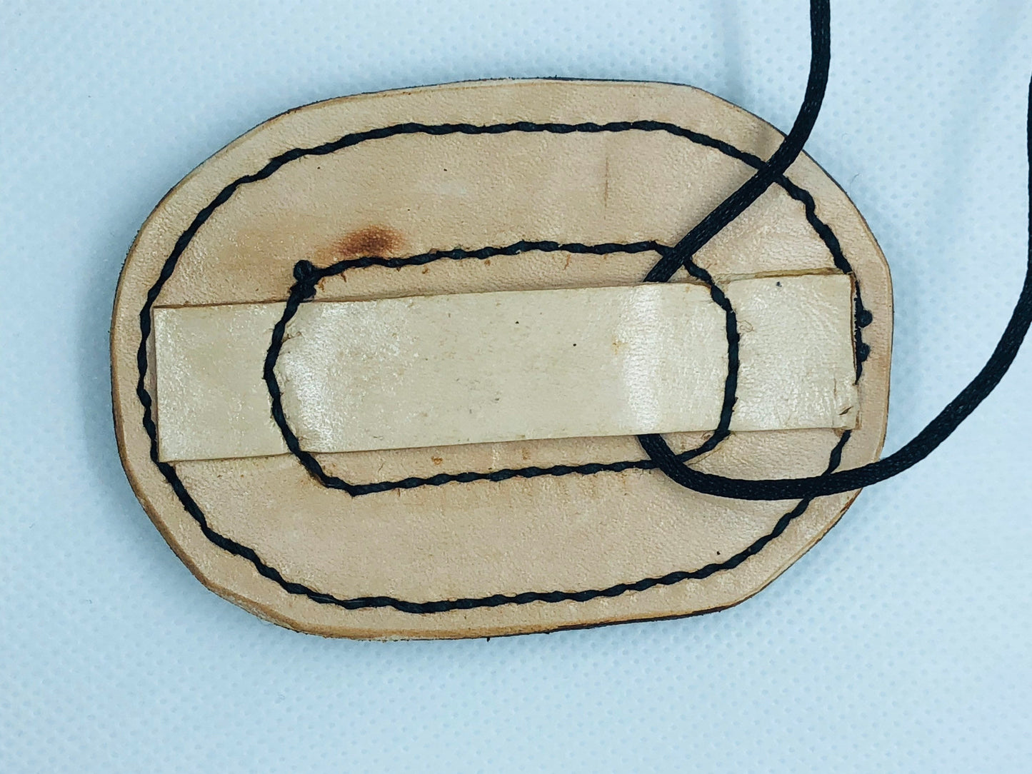 Leather Mounted Stone Pendant Necklace on 18” Cord Rustic Boho
