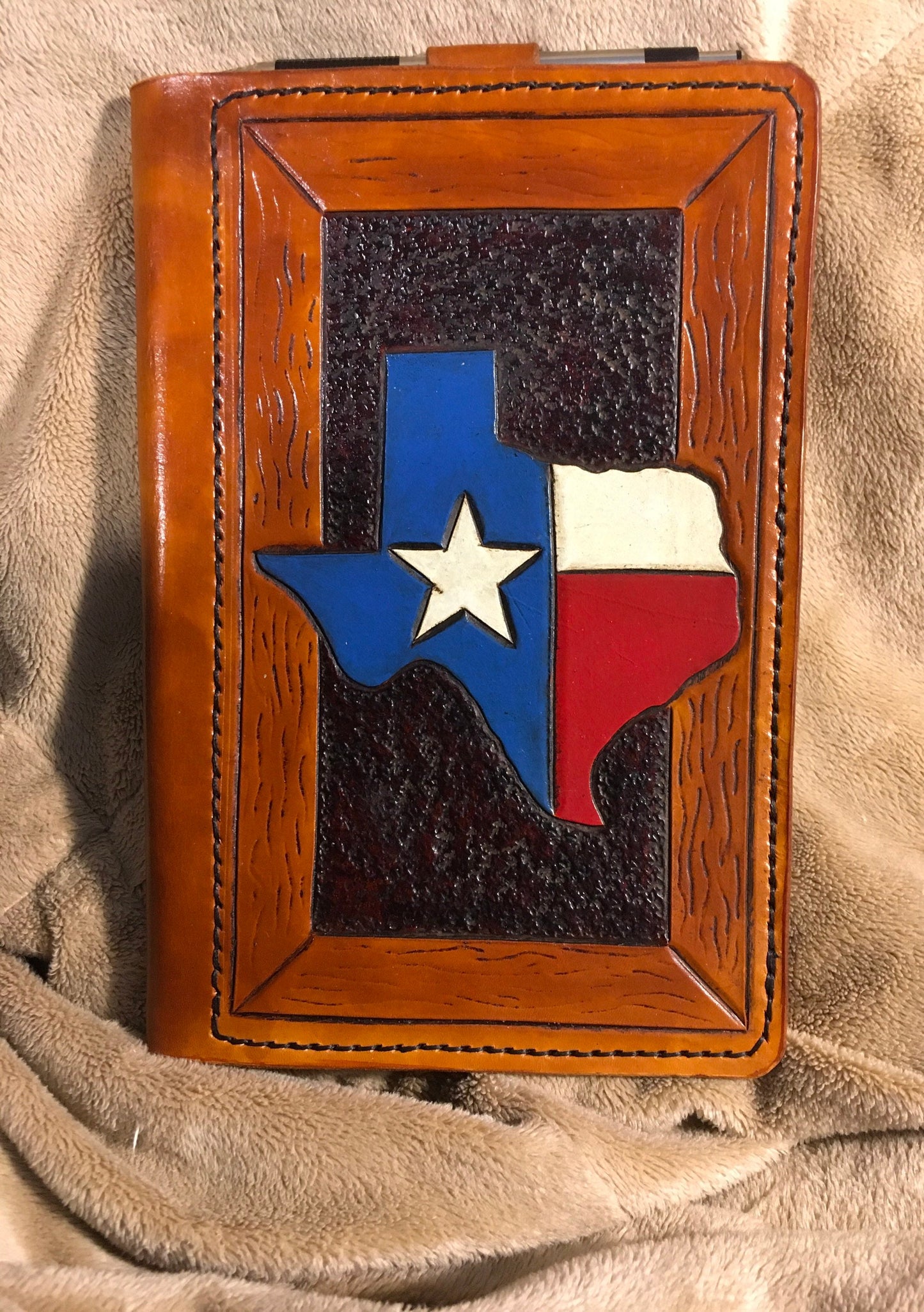 Mini Portfolio for 5X8" Pad Hand Carved Leather Texas Design