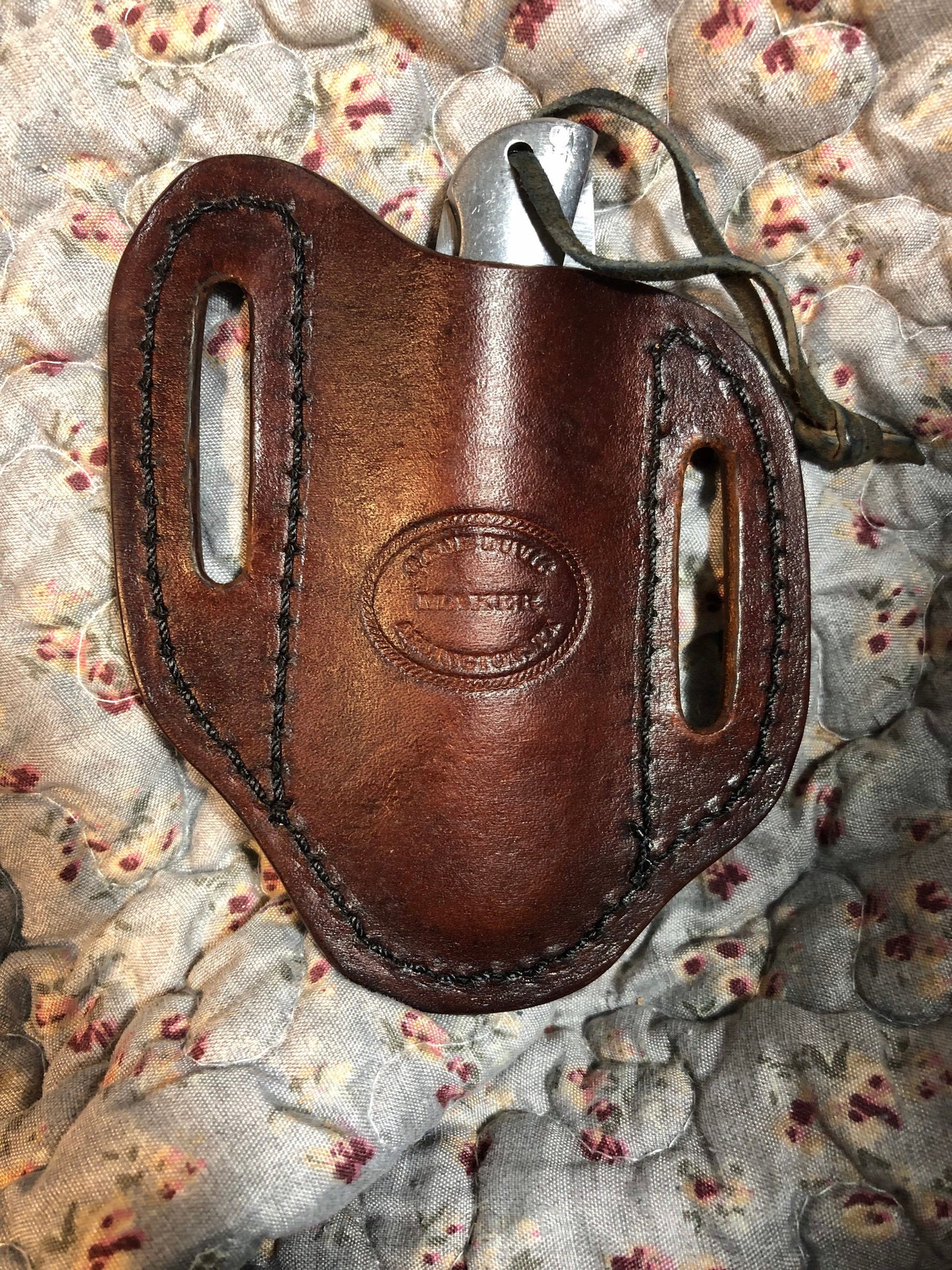 Sheath For Folding Pocket Knife Hand Stamped Design