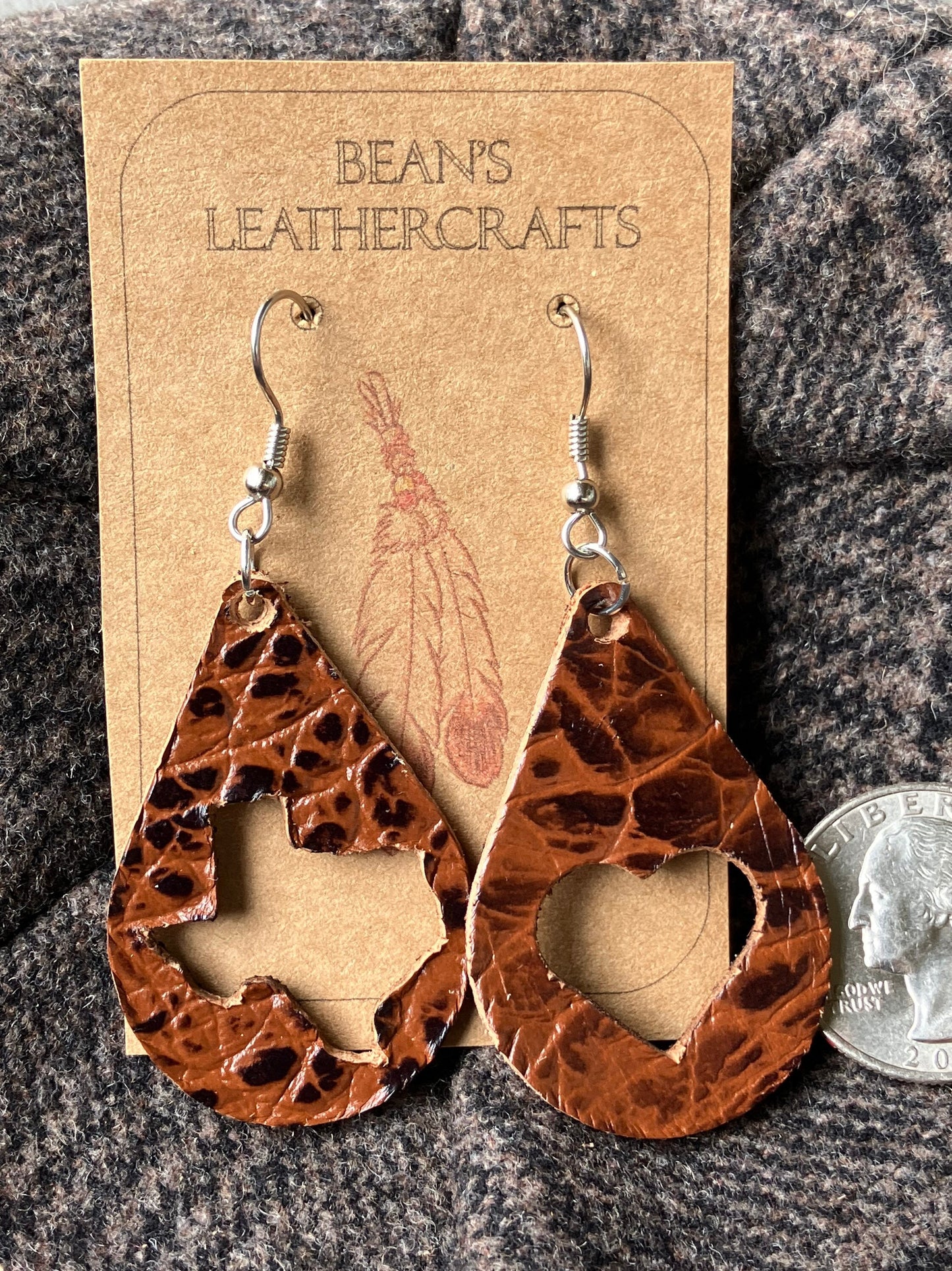 Leather Earrings Rustic Texas Heart Cut Out