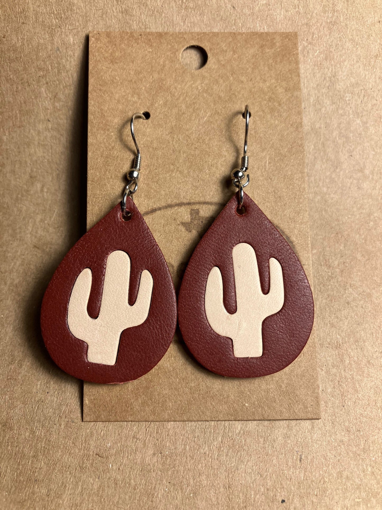 Leather Earrings two tone cacti