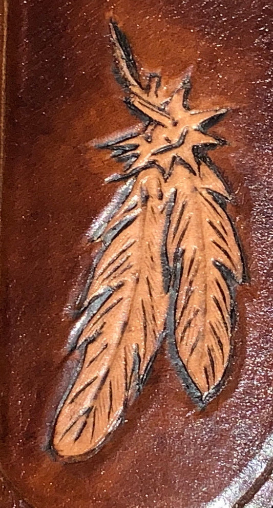 Sheath For Folding Pocket Knife Hand Carved Feather Design
