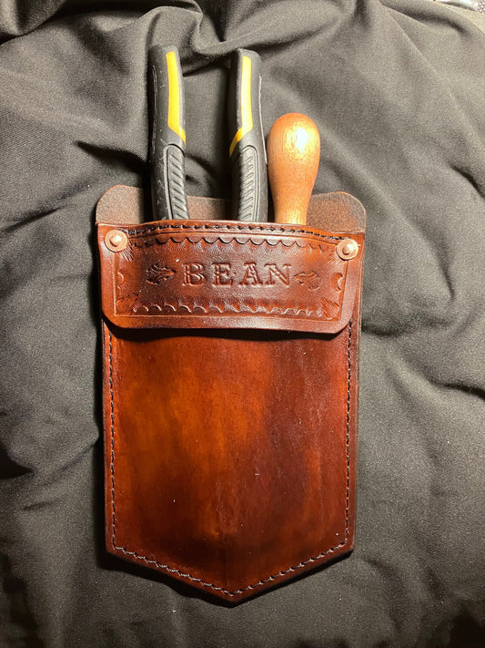 Rustic Leather Pocket Protector for Carpenter Tools, Personalized Jeans Pocket Guard, Full Grain Leather Tool Holder, Handmade Gift for Him