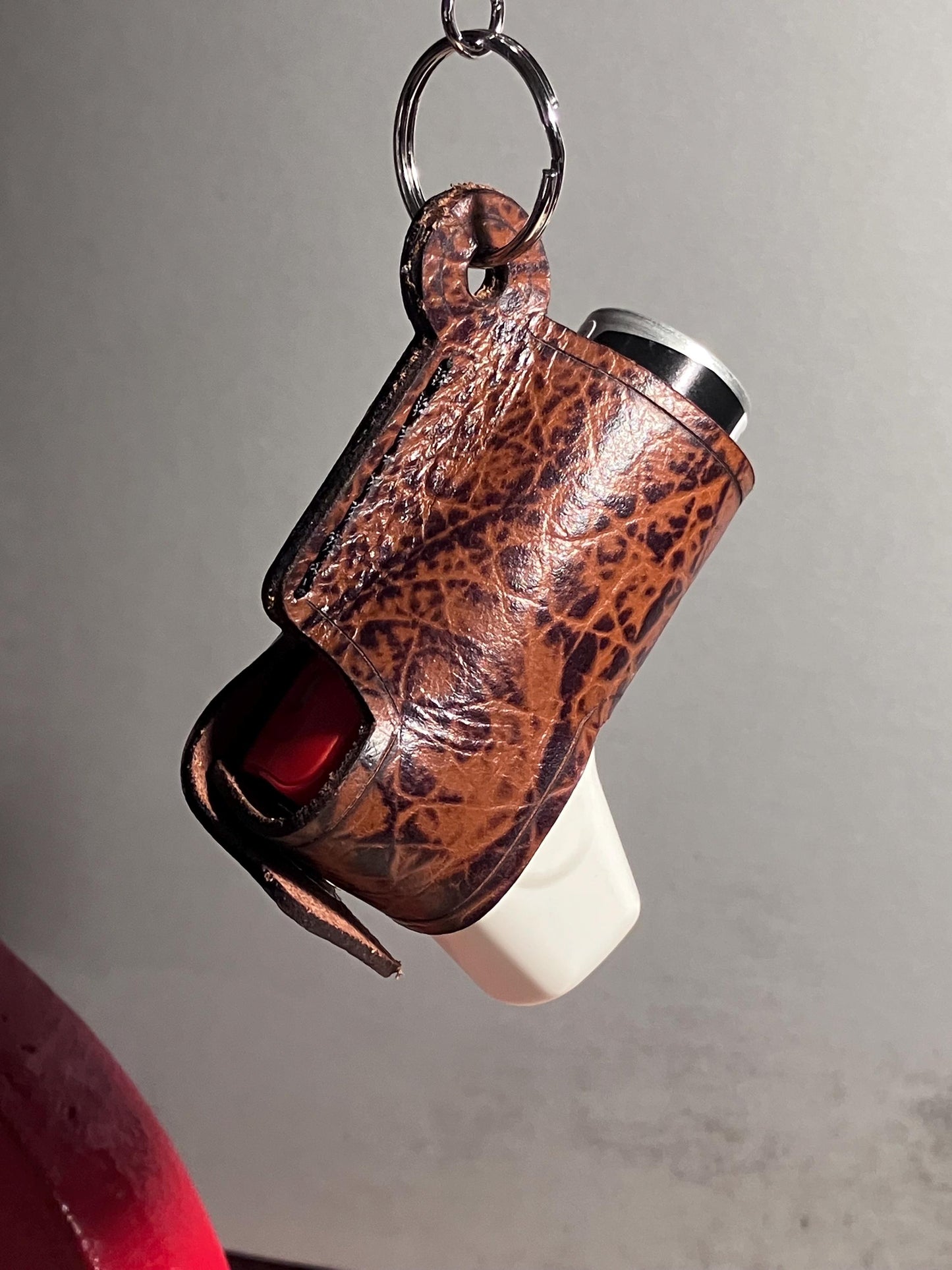 Leather Inhaler Cover Handcrafted in the US Black and brown texture
