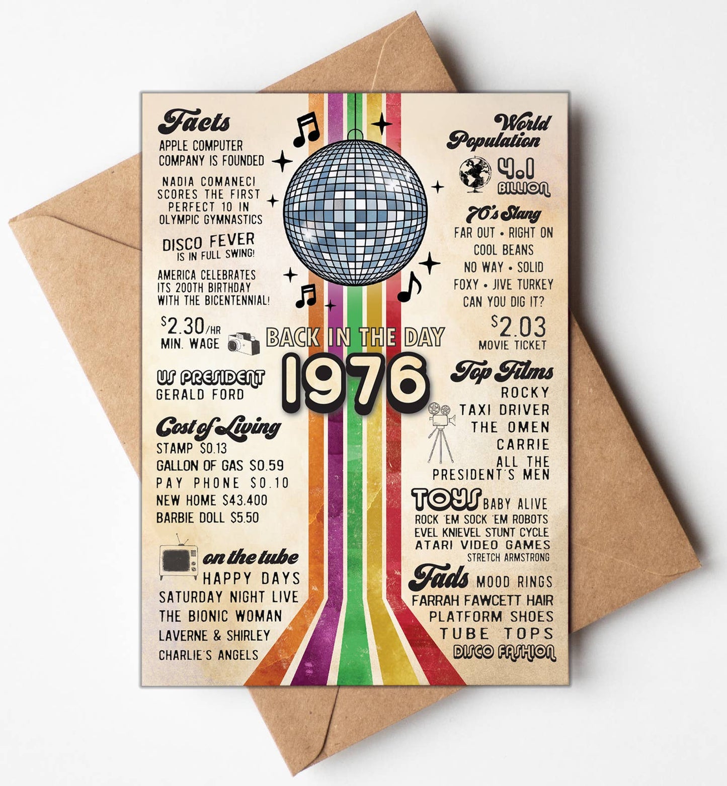 50th Birthday Card, Greeting Cards | 1976 Disco Era, display: No