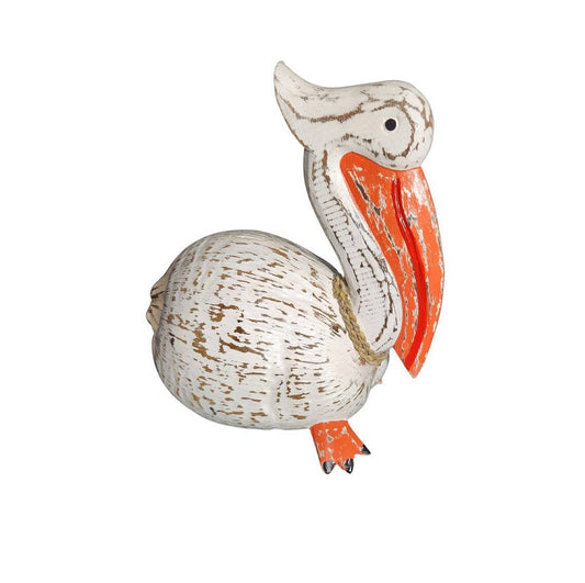 Hand Carved COCONUT PELICAN Table Top Art Carving Sculpture