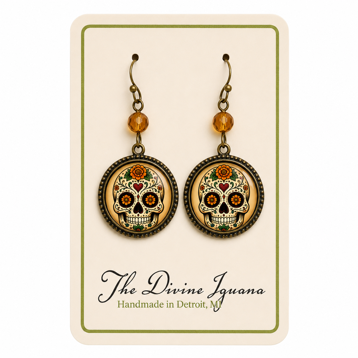 Day of the Dead Marigold Calavera Earrings