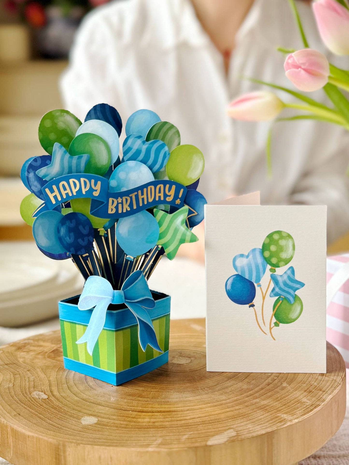 Mini Blue Birthday Balloons (10 Mini Pop-up Greeting Cards)