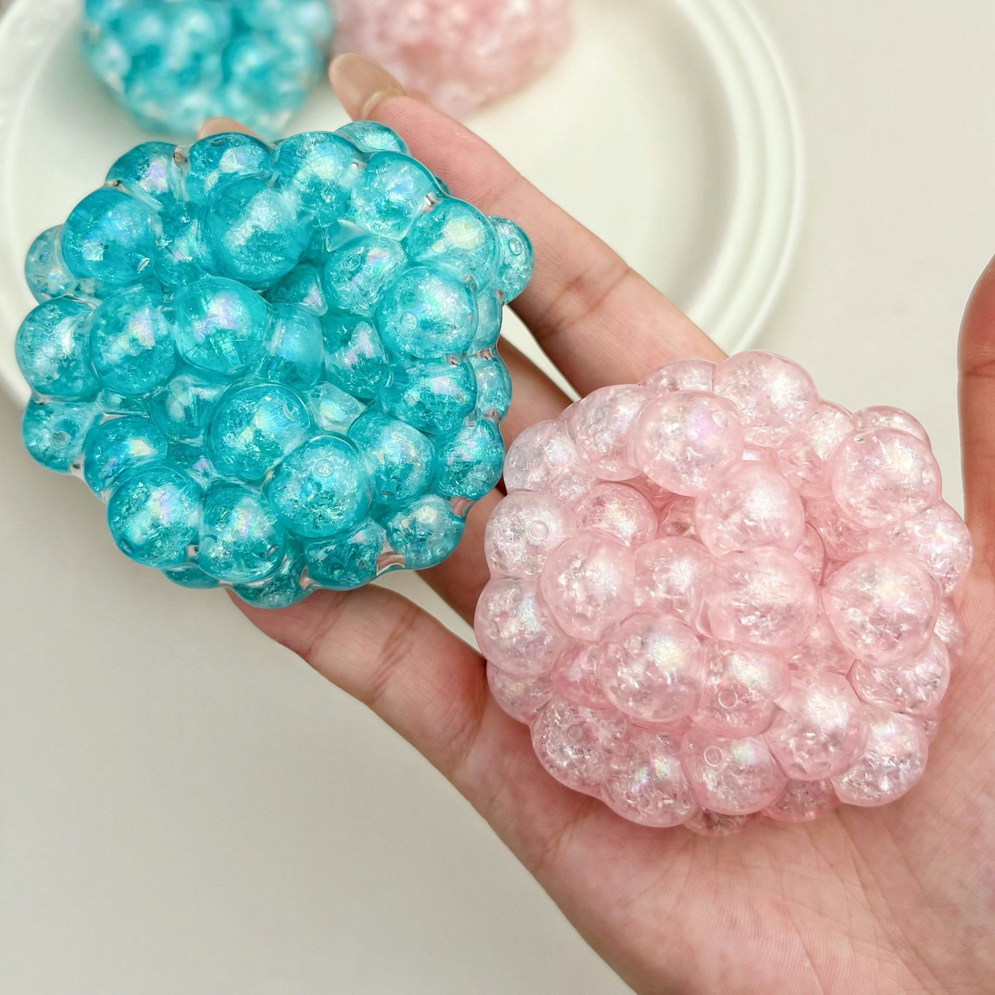 Pop Bead Crunchy Squishy Ball Stress Relief Fidget Toy: Pink / OS