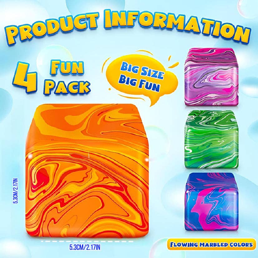 Marble Ice Cube Squishy Slow Rising Stress Toy: Orange Marble / 2.2 in