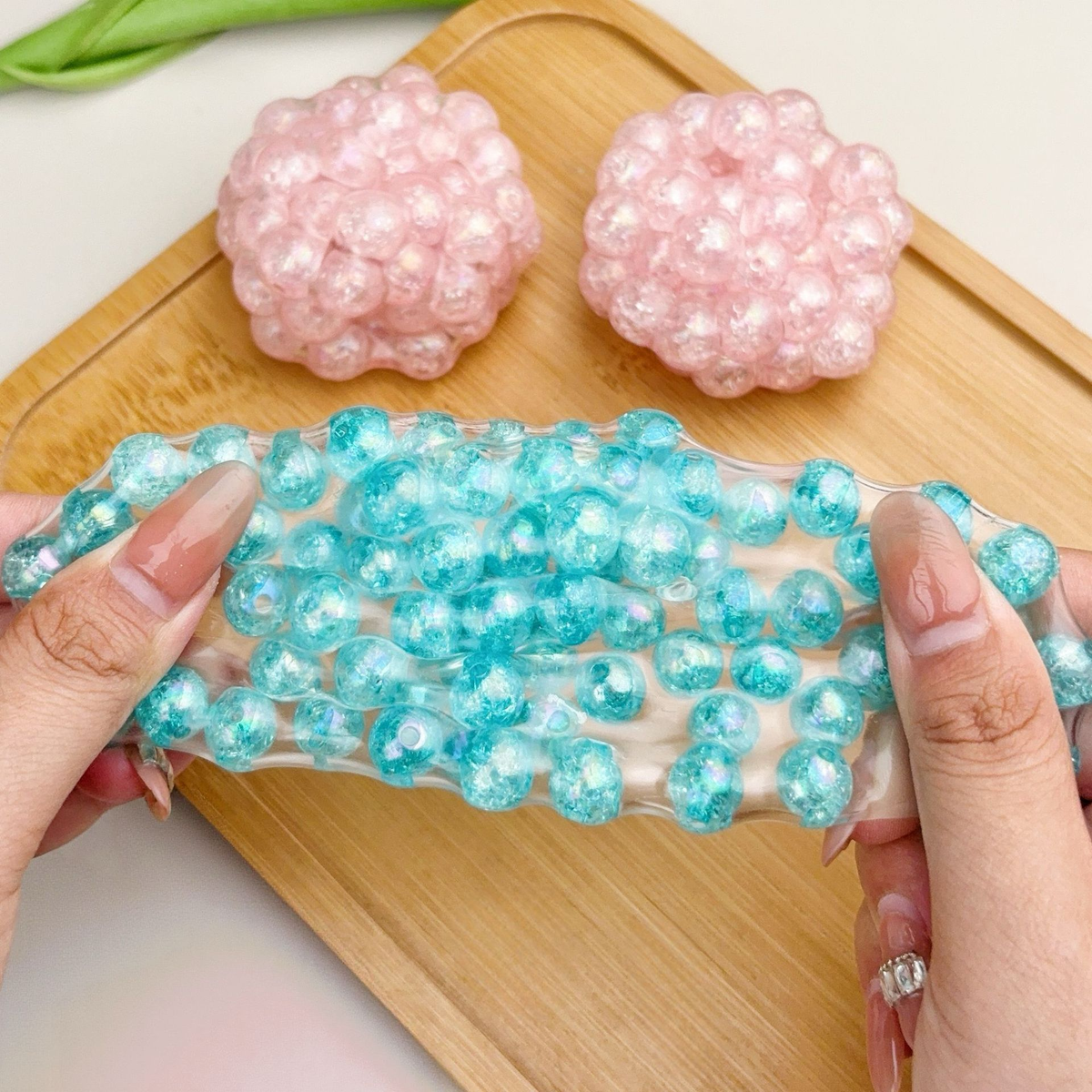 Pop Bead Crunchy Squishy Ball Stress Relief Fidget Toy: Blue / OS