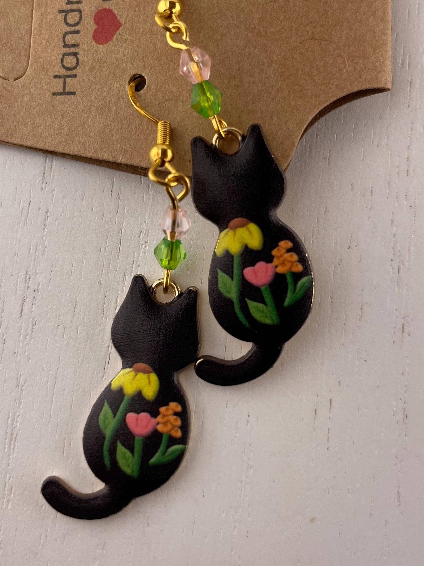 Gold Beaded Cat Earrings | Elegant Animal Lovers Gift: Autumn fog