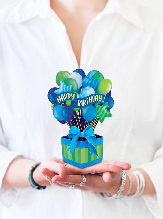 Mini Blue Birthday Balloons (10 Mini Pop-up Greeting Cards)