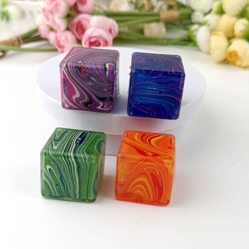 Marble Ice Cube Squishy Slow Rising Stress Toy: Orange Marble / 2.2 in