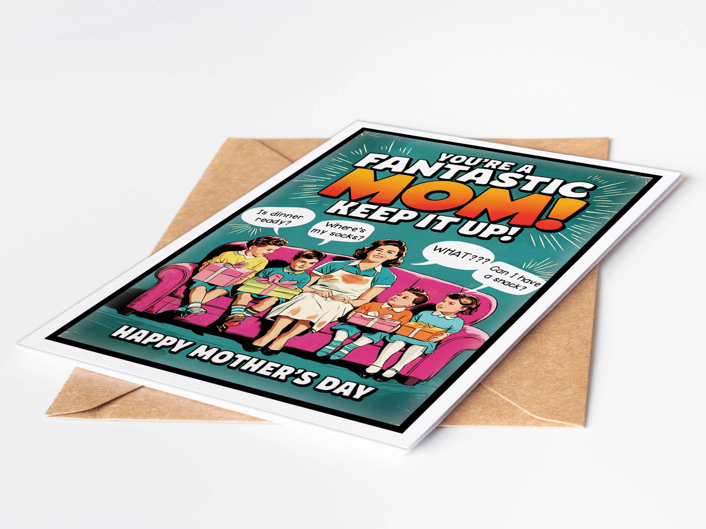 Mother's Day card with colorful design and text on a white background