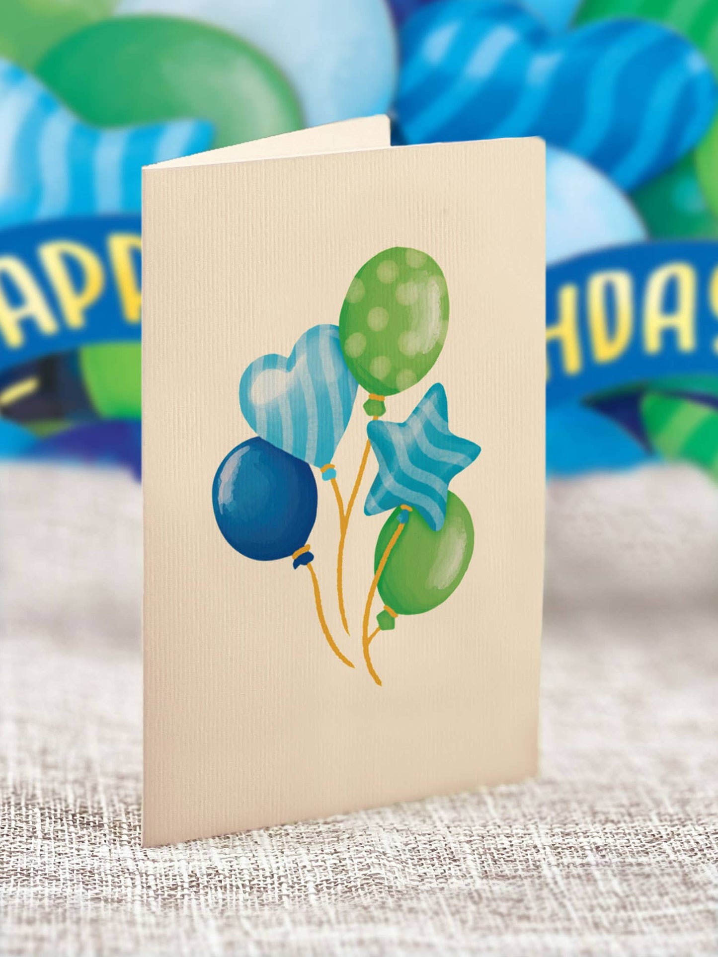 Mini Blue Birthday Balloons (10 Mini Pop-up Greeting Cards)