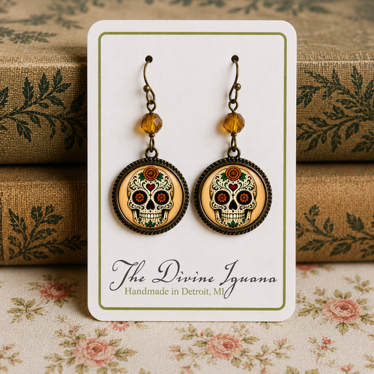Day of the Dead Marigold Calavera Earrings