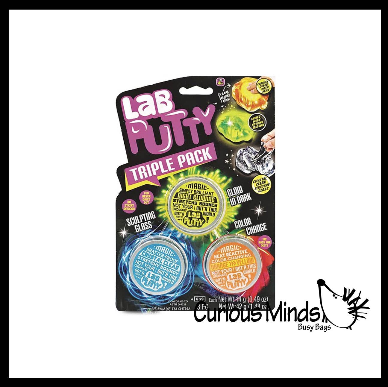 1 Lab Putty - Pack of 3 Different Putty Slimes in Tin Jars -