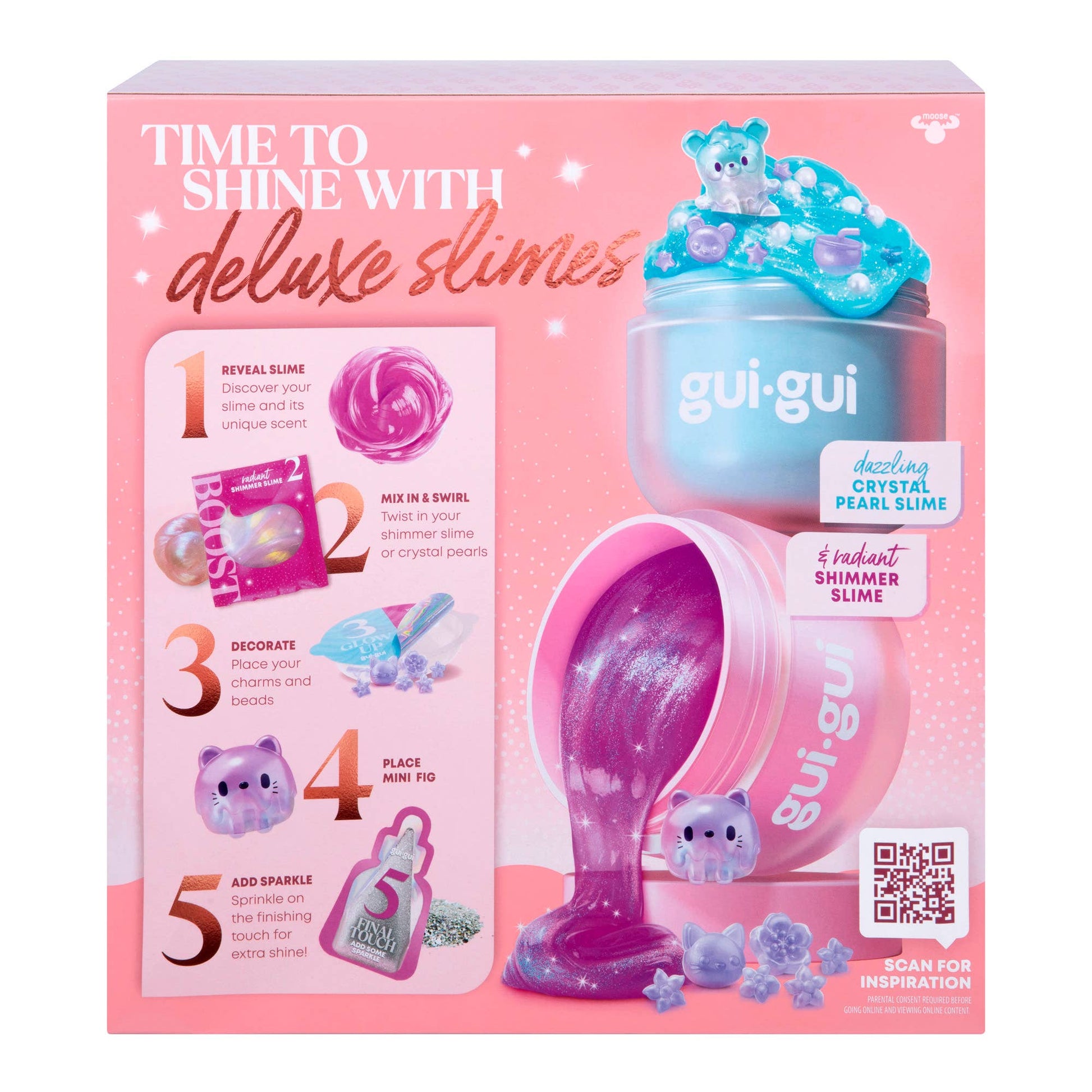 gui-gui slime toy set packaging with pink and purple colors on a white background