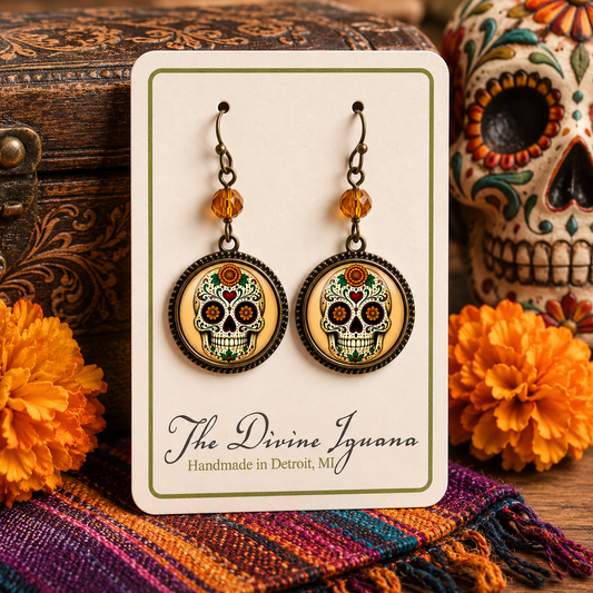 Day of the Dead Marigold Calavera Earrings