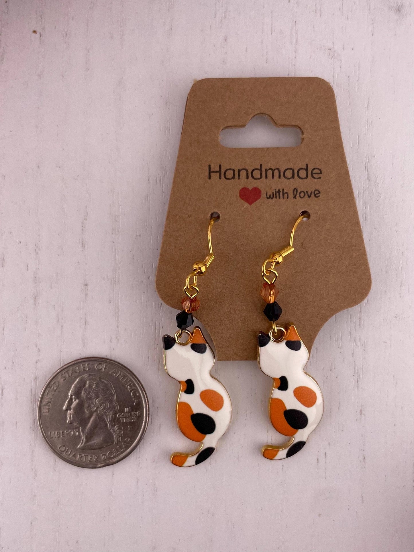 Gold Beaded Cat Earrings | Elegant Animal Lovers Gift: Lavender love