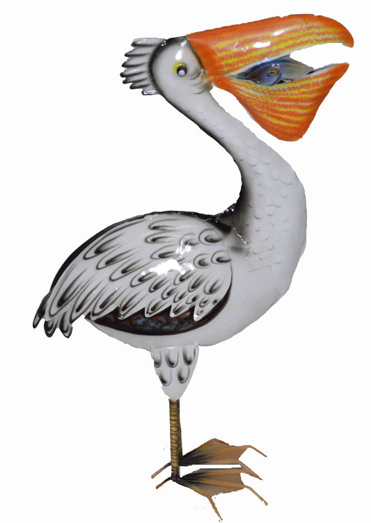 Hand Crafted Metal PELICAN with FISH