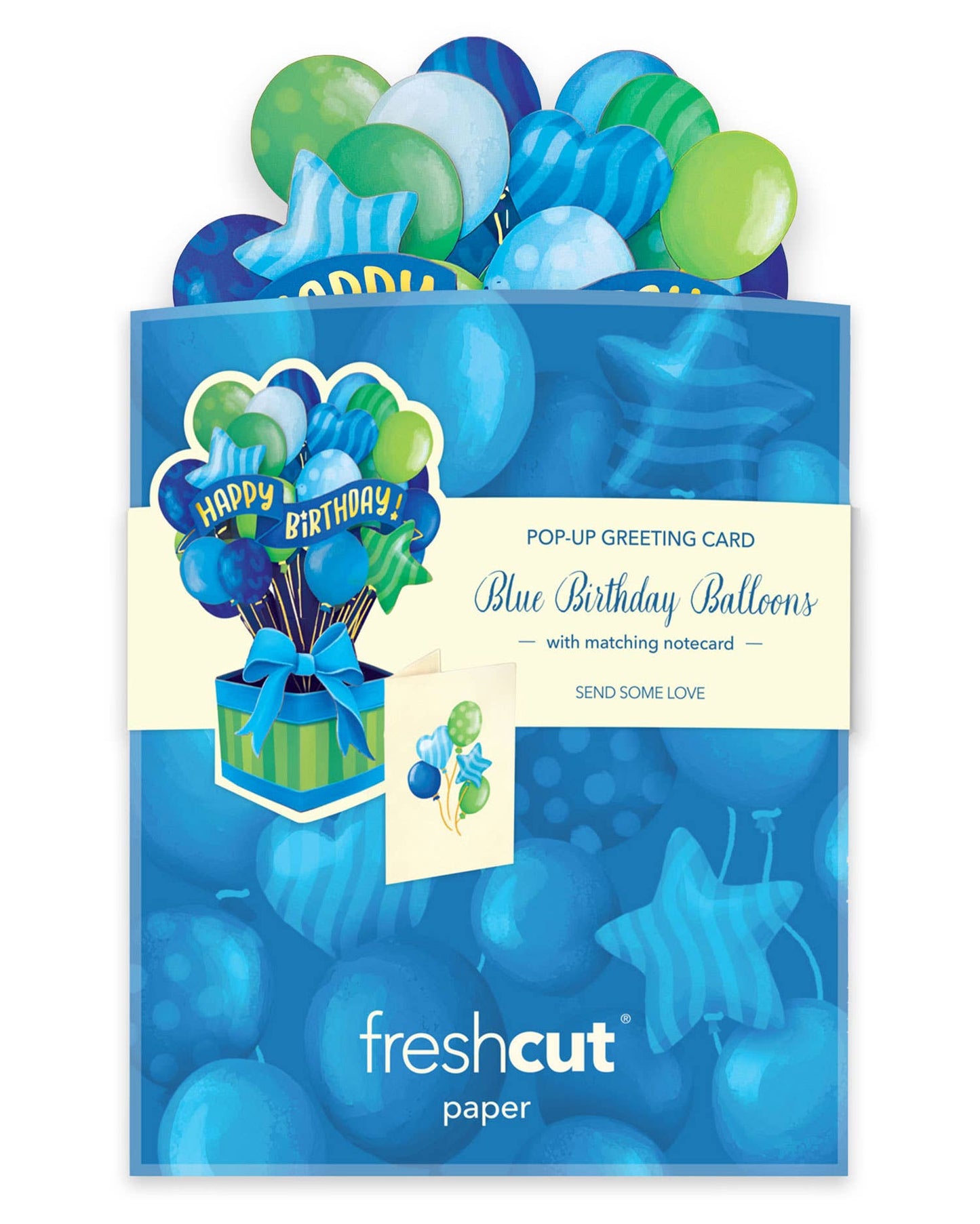 Mini Blue Birthday Balloons (10 Mini Pop-up Greeting Cards)