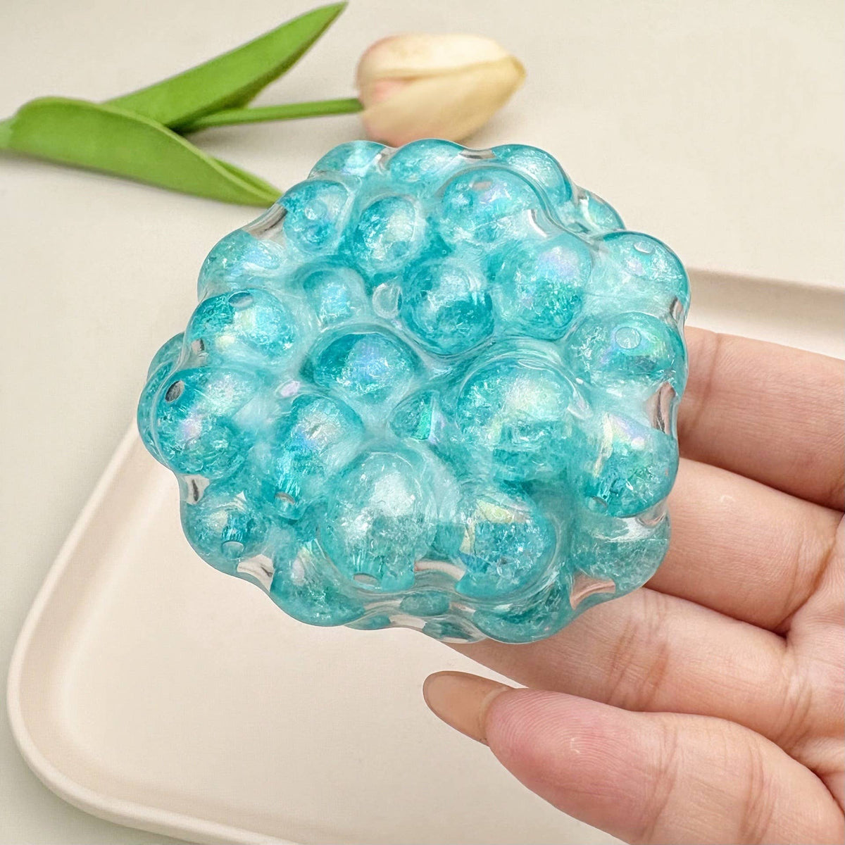 Pop Bead Crunchy Squishy Ball Stress Relief Fidget Toy: Blue / OS