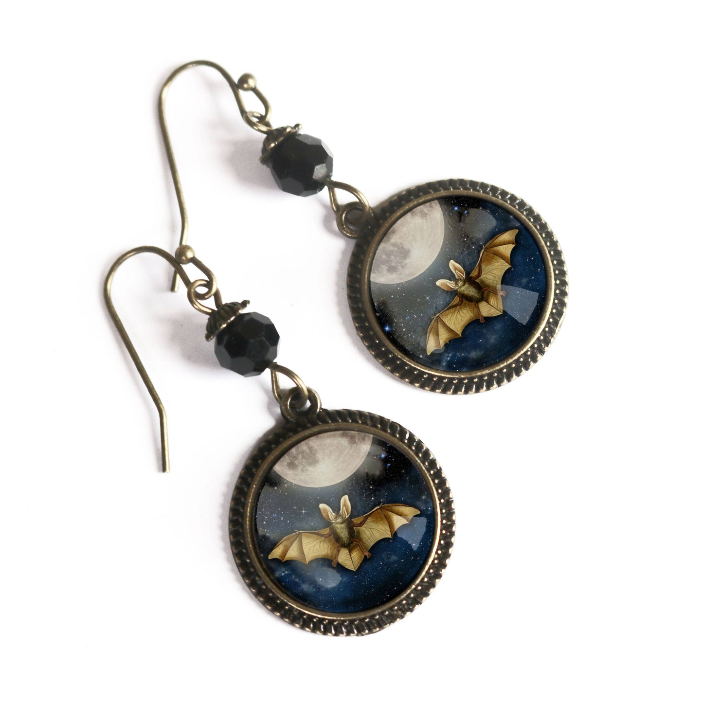 Bat and Full Moon Goth Halloween Earrings
