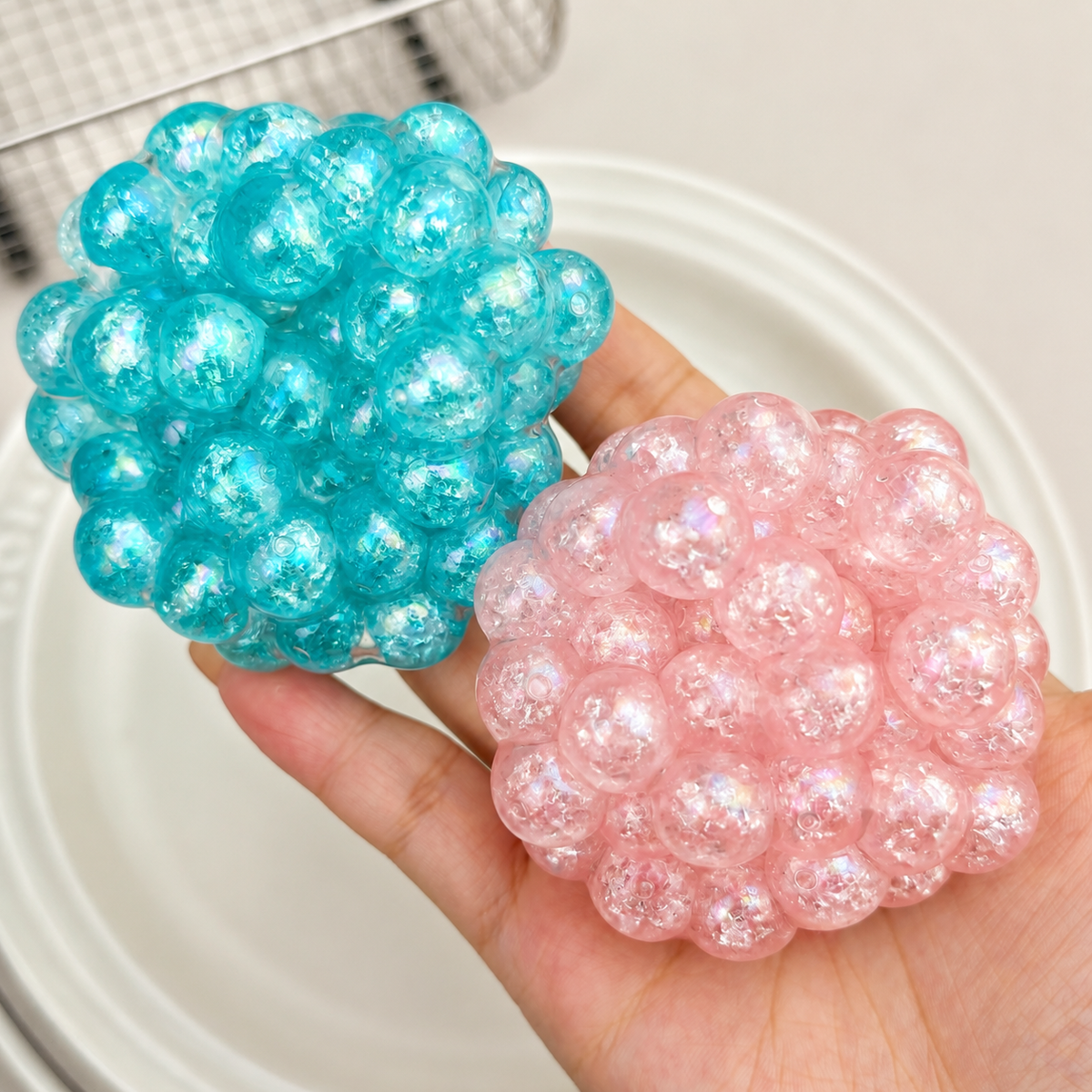 Pop Bead Crunchy Squishy Ball Stress Relief Fidget Toy: Pink / OS