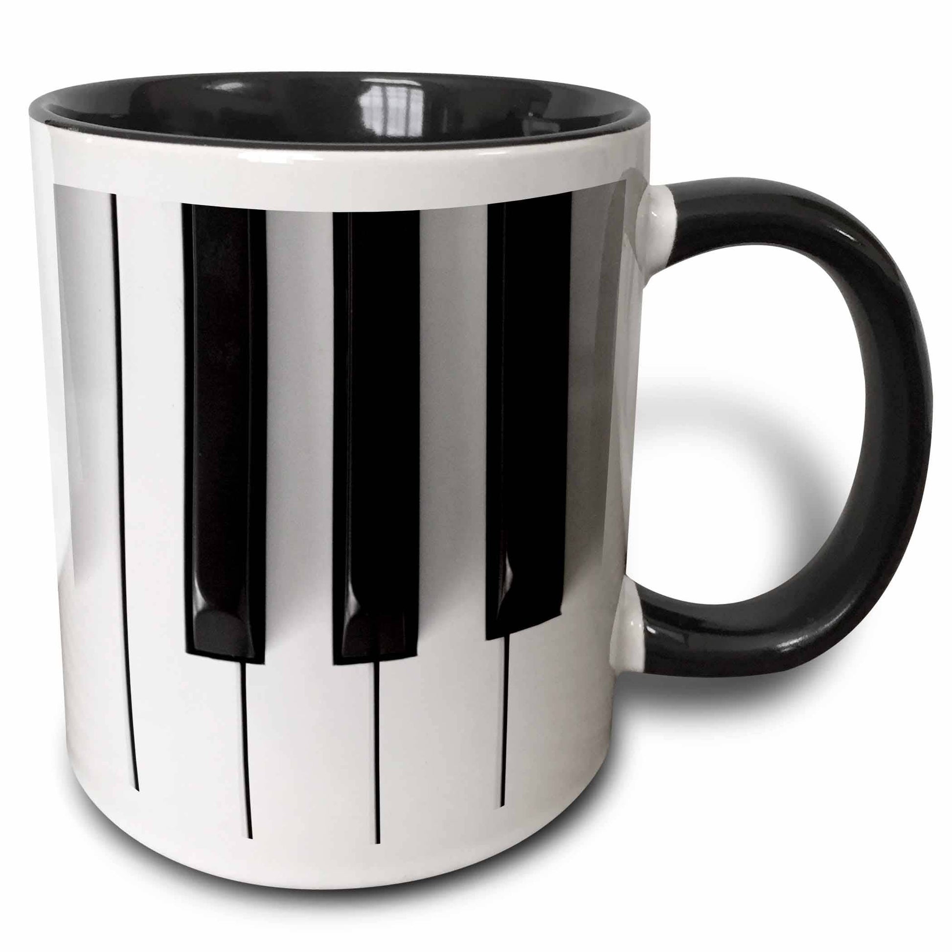 Mug with piano key design on a white background