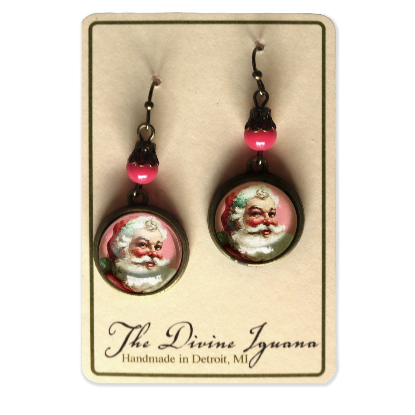 Pink Christmas Santa Claus Earrings