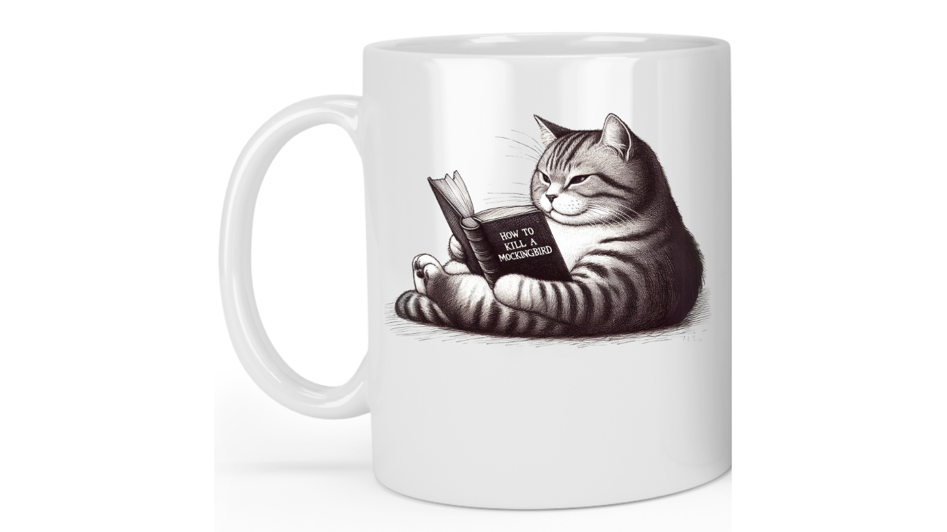 Cozy Reading Cat Ceramic Coffee Mug - Dishwasher Safe: 11oz