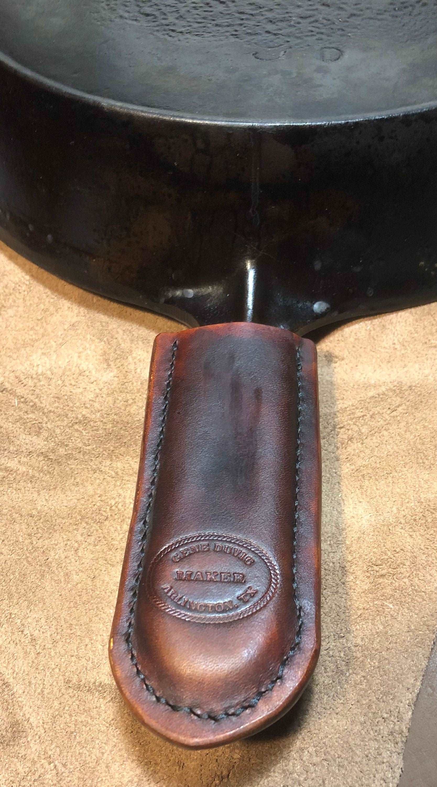 Set of two Leather Cast Iron Skillet Handle Covers sleeve Brown/Black