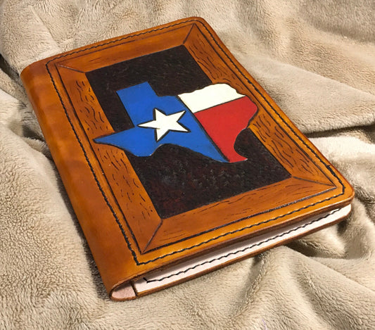 Mini Portfolio for 5X8" Pad Hand Carved Leather Texas Design