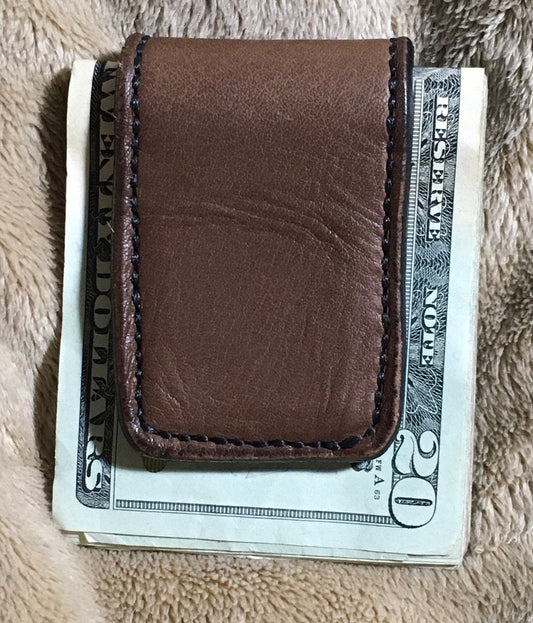 Leather Money Clip Handcrafted Chocolate Brown