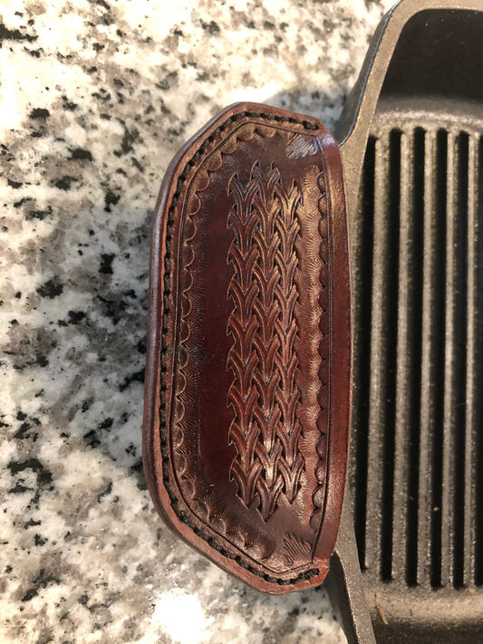 Leather Cast Iron Skillet Side Handle Cover Small Dark Brown