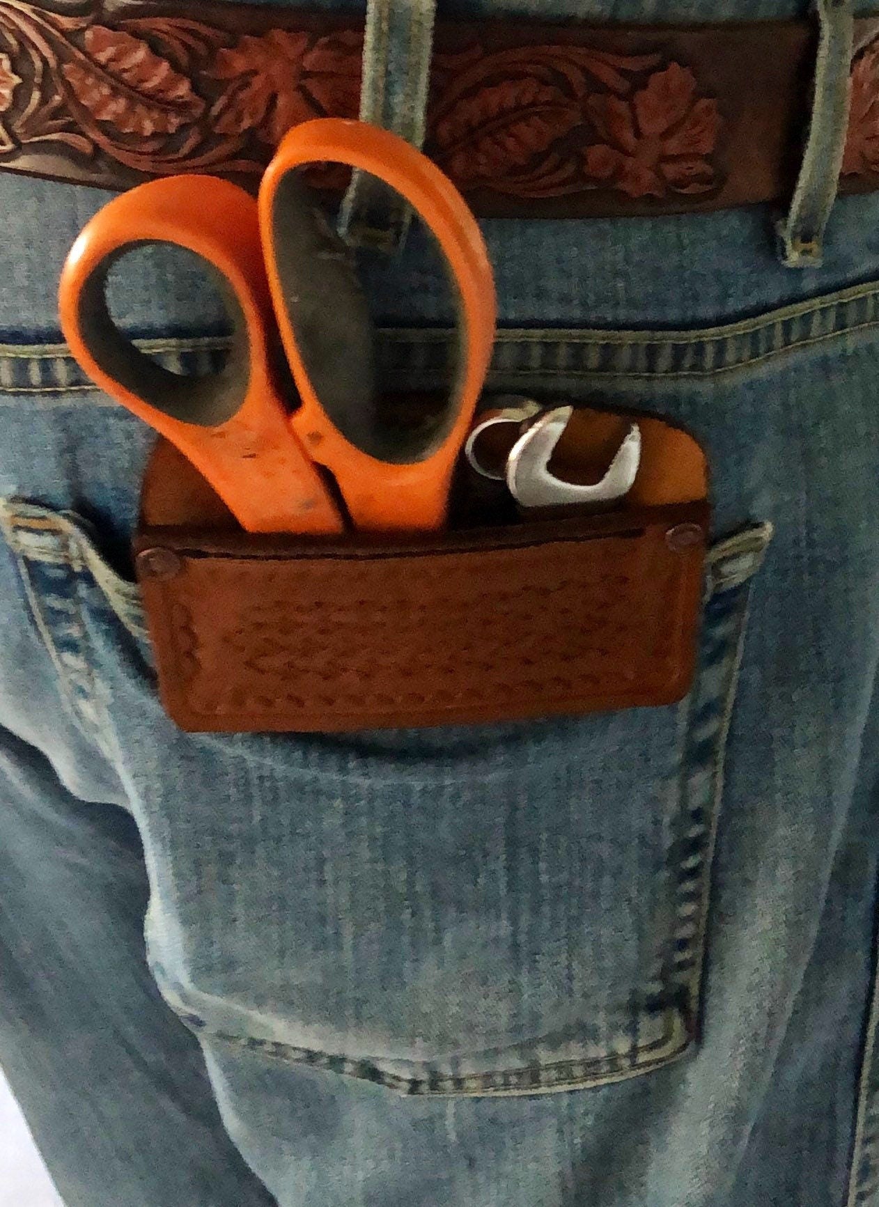 Leather Pocket Protector For Jeans Brown for tools, phone, etc.