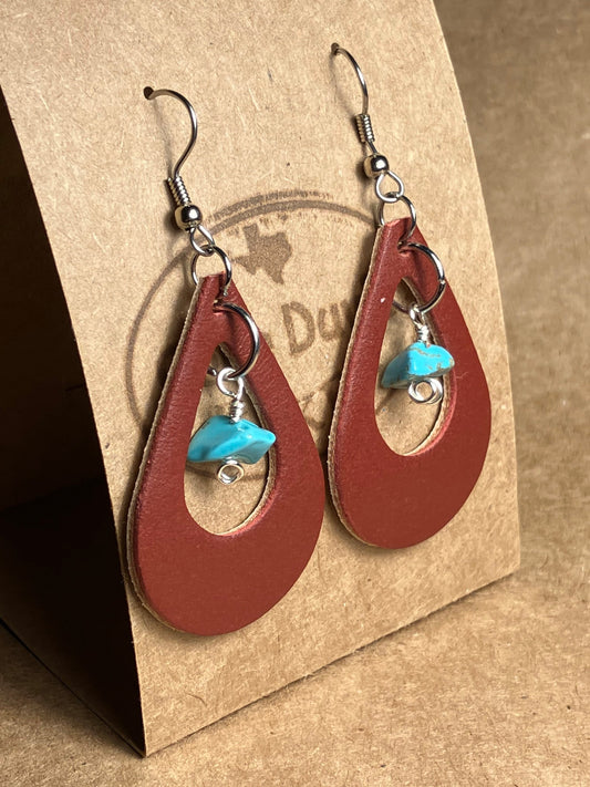 Leather Earrings Turquoise Stone
