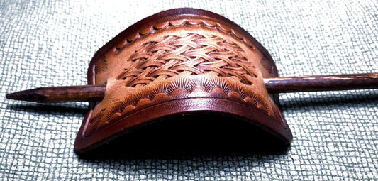 Handcrafted Leather Hair Barrette, Full Grain Leather Hair Clip, Wooden Stick or Clip, Vintage Rustic Hair Accessory, Gift for Her