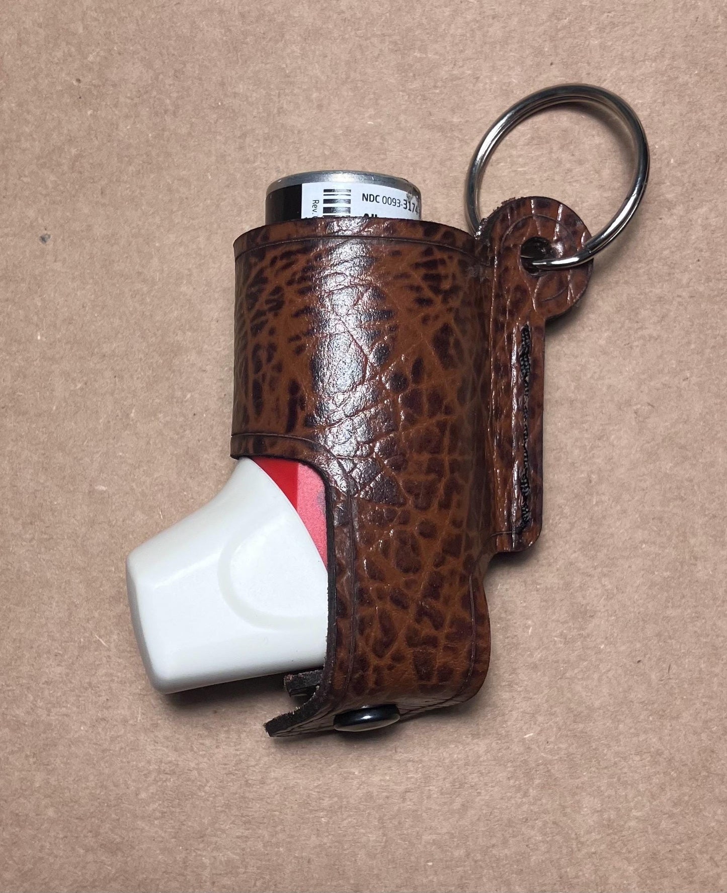 Leather Inhaler Cover Handcrafted in the US Black and brown texture