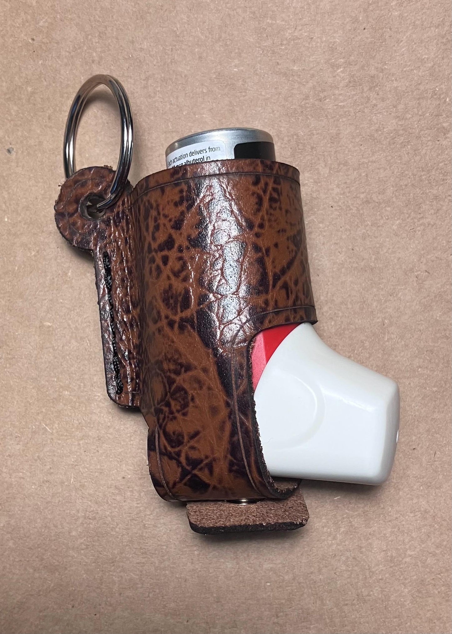 Leather Inhaler Cover Handcrafted in the US Black and brown texture