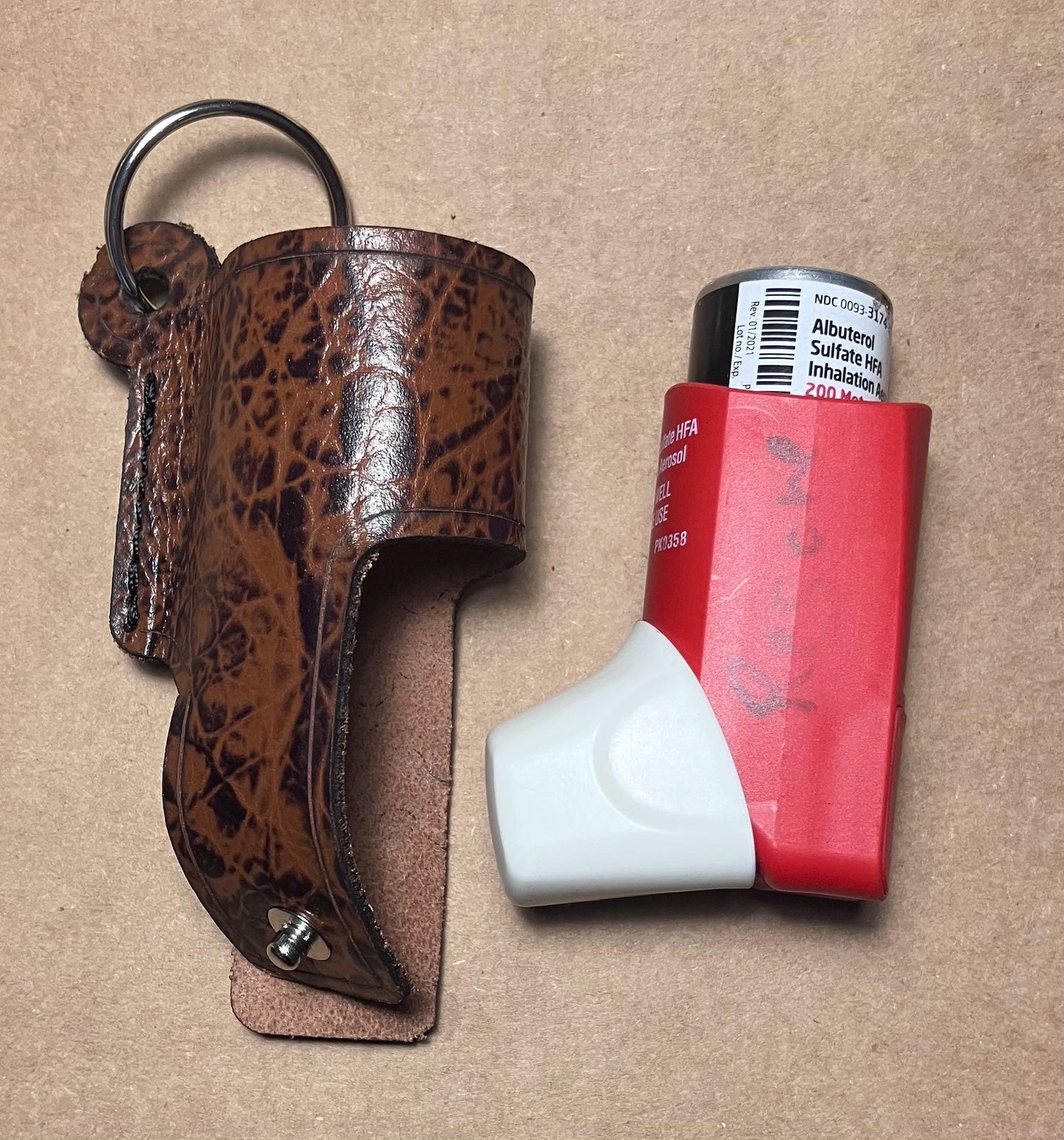 Leather Inhaler Cover Handcrafted in the US Black and brown texture