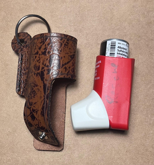 Leather Inhaler Cover Handcrafted in the US Black and brown texture