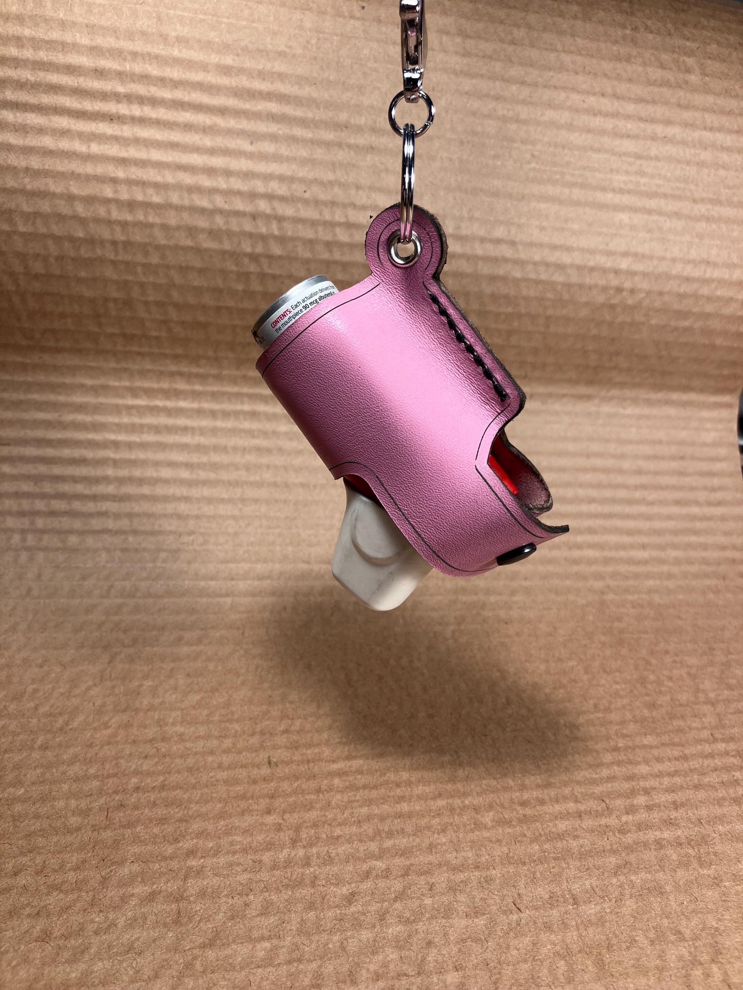 Full Grain Leather Inhaler Case - Handcrafted Clip-On Asthma Puffer Holder Texas Workshop Pink