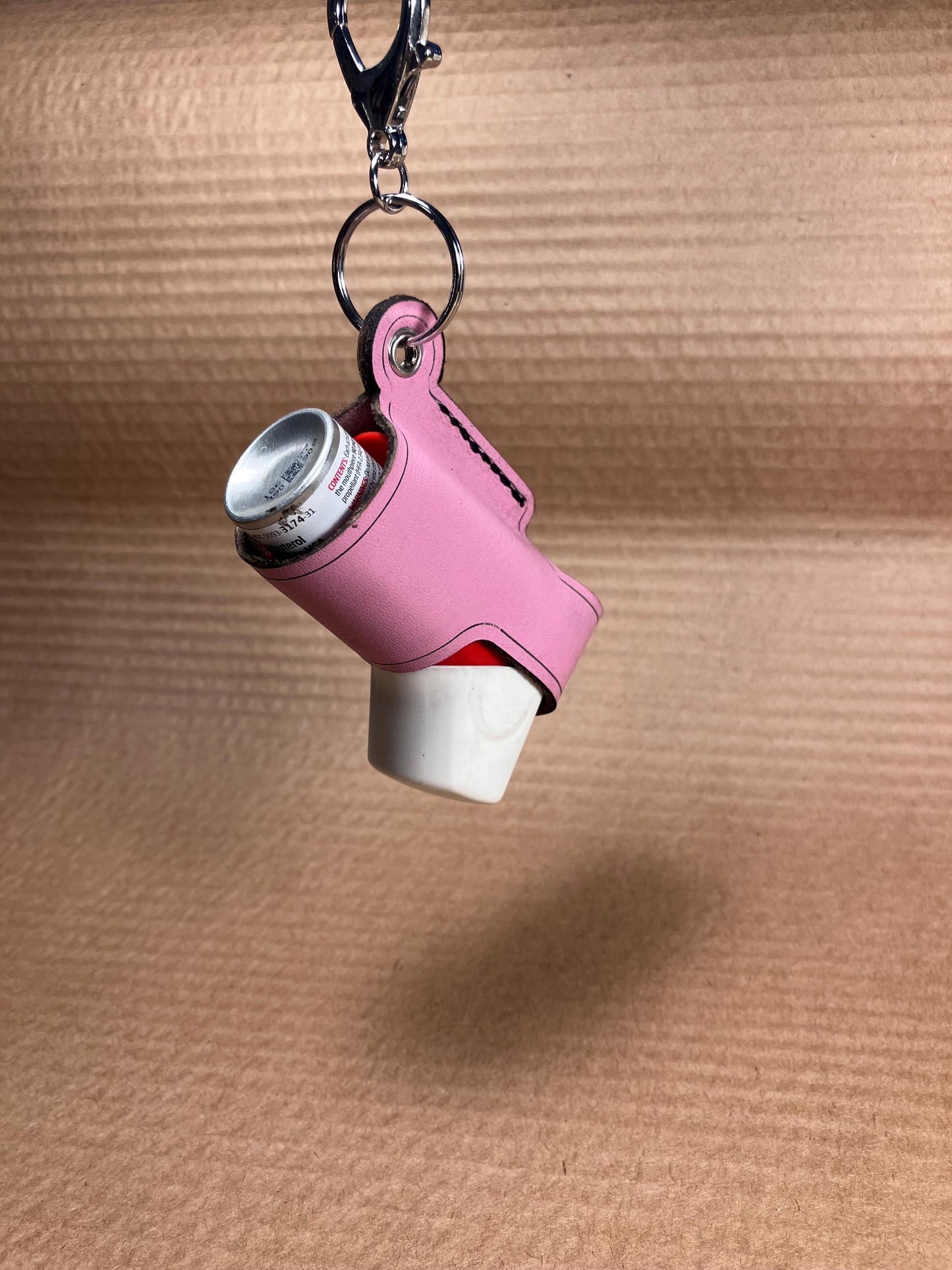 Full Grain Leather Inhaler Case - Handcrafted Clip-On Asthma Puffer Holder Texas Workshop Pink