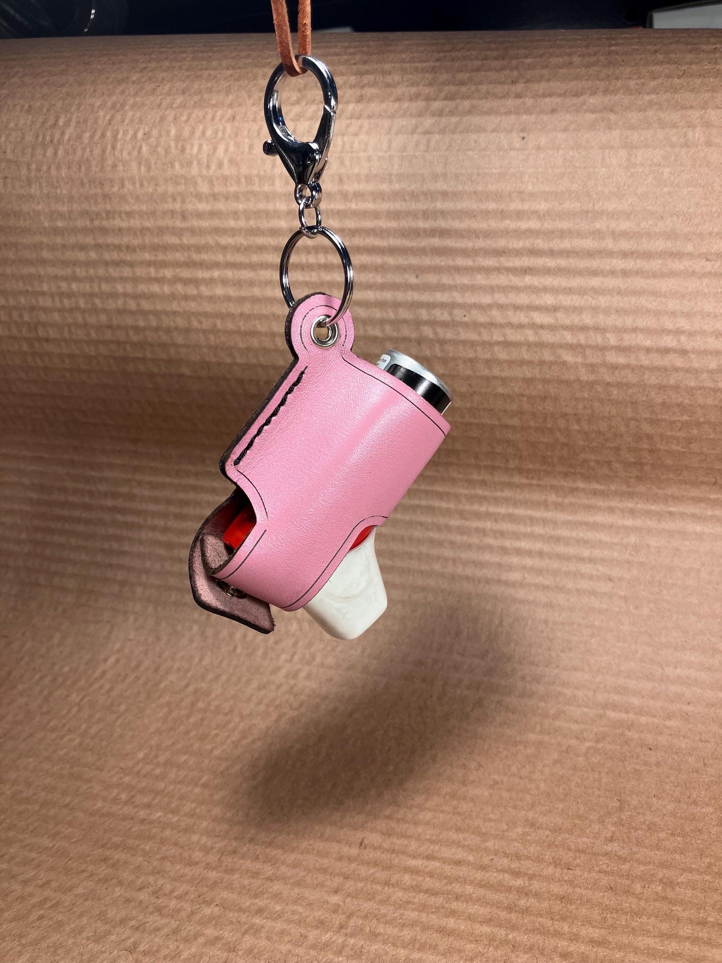 Full Grain Leather Inhaler Case - Handcrafted Clip-On Asthma Puffer Holder Texas Workshop Pink
